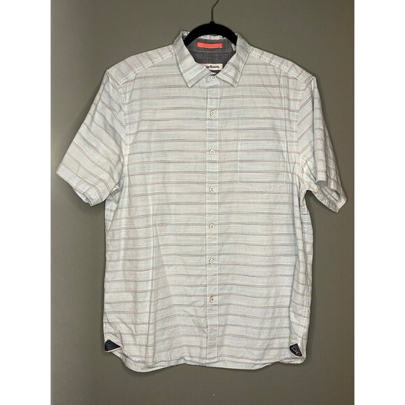 Tommy Bahama Men's Large Striped Island Button-Up Collared SS Shirt Marlin - Picture 1 of 13